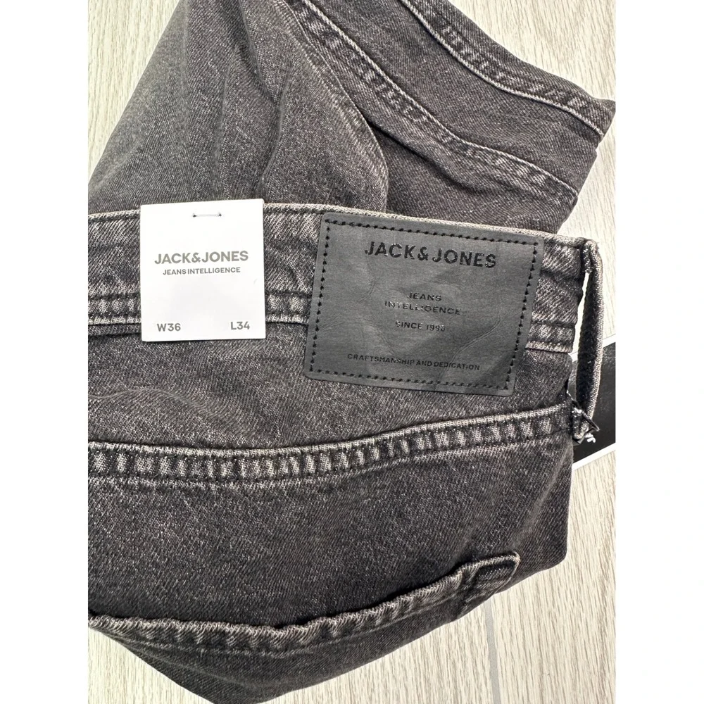 JACK JONES Jeans Intelligence Mens Black Denim Straight Leg‎ Pants Size 36x34